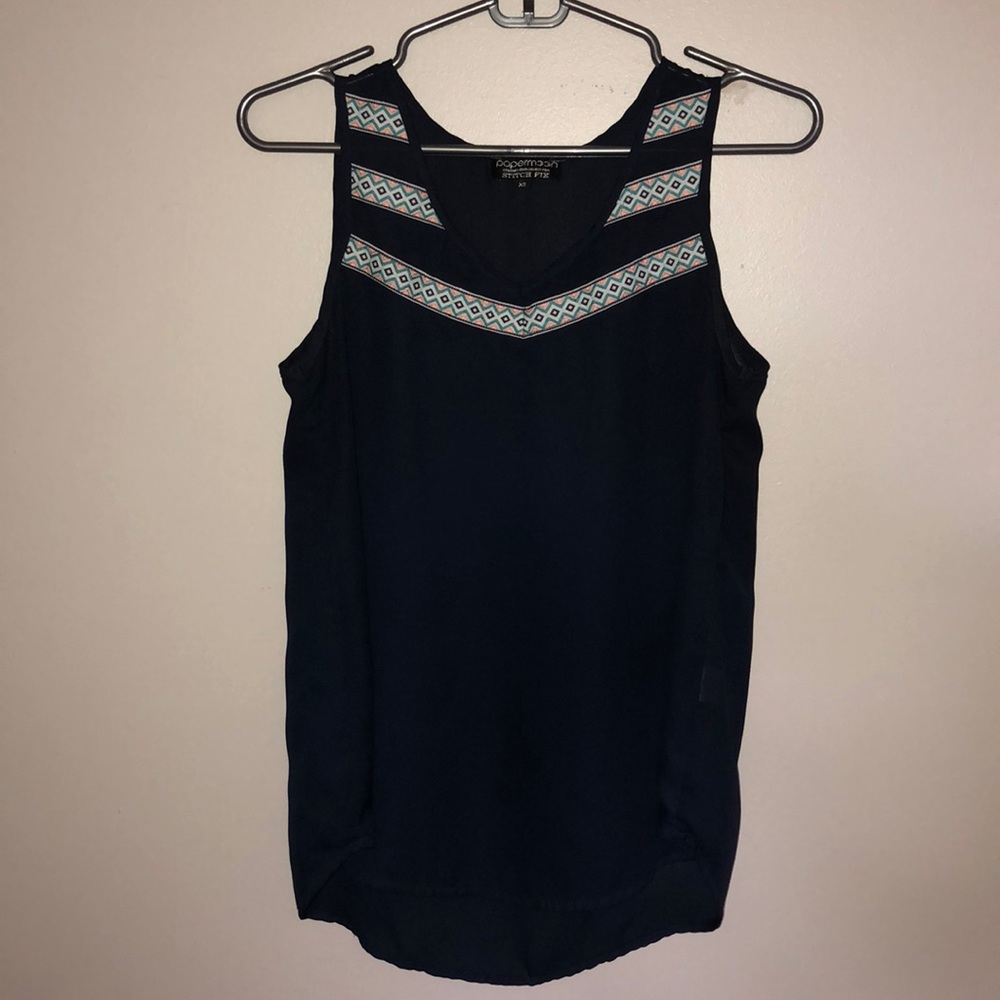 Navy Tribal Pattern Sleeveless Blouse